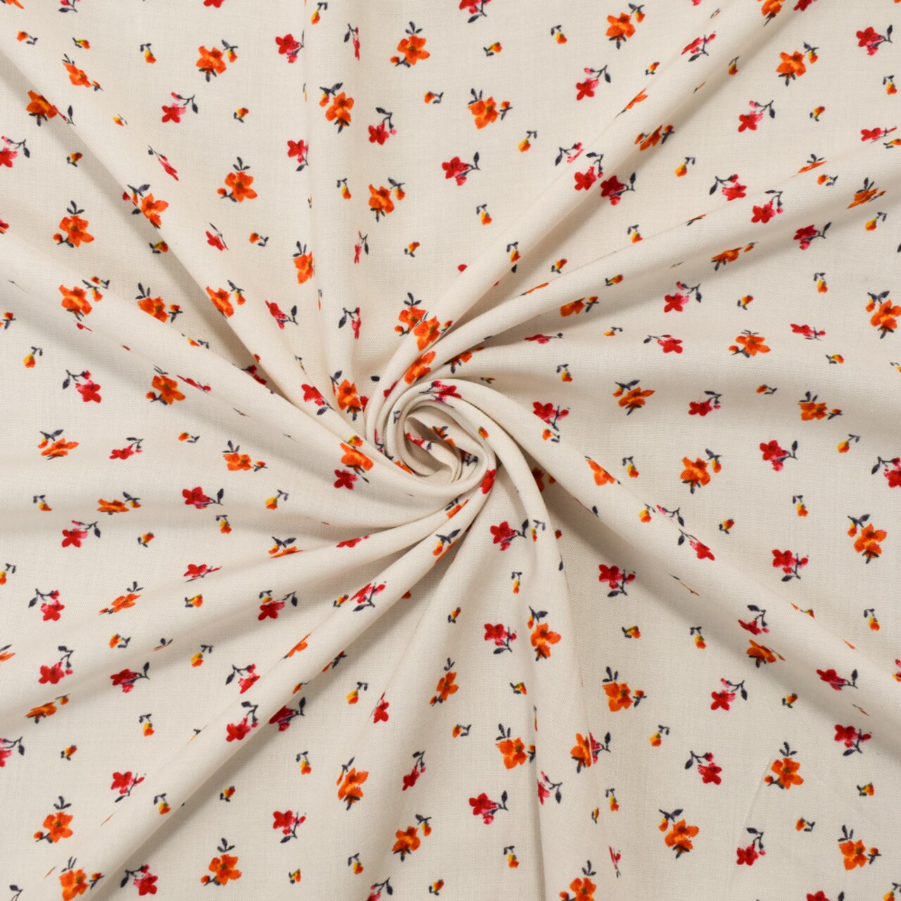 White-Orange-Multi Rayon Ditsy Floral Printed Challis Woven Fabric By the Yard